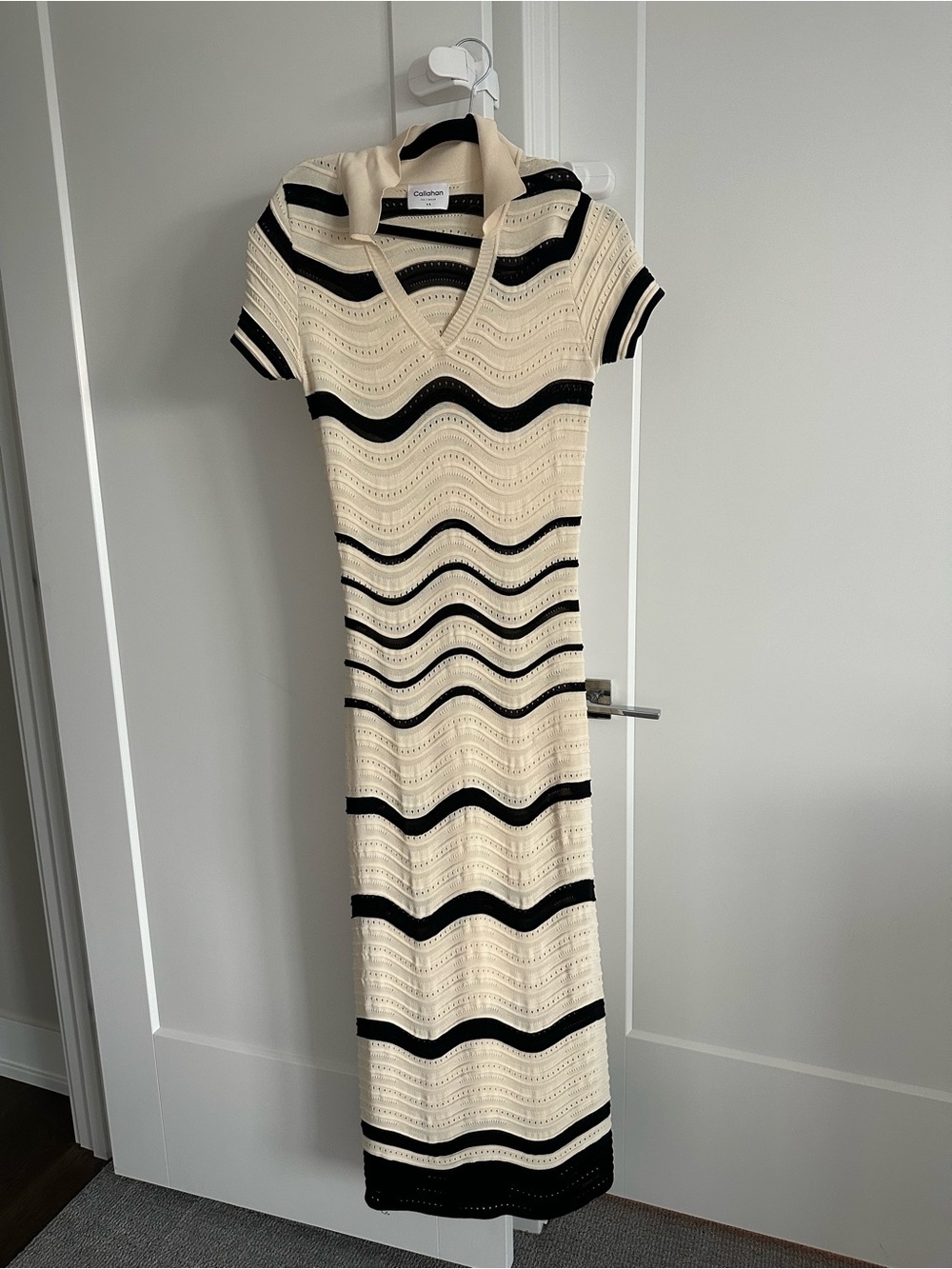 Callahan Cream and Black Striped Knit Maxi Dress